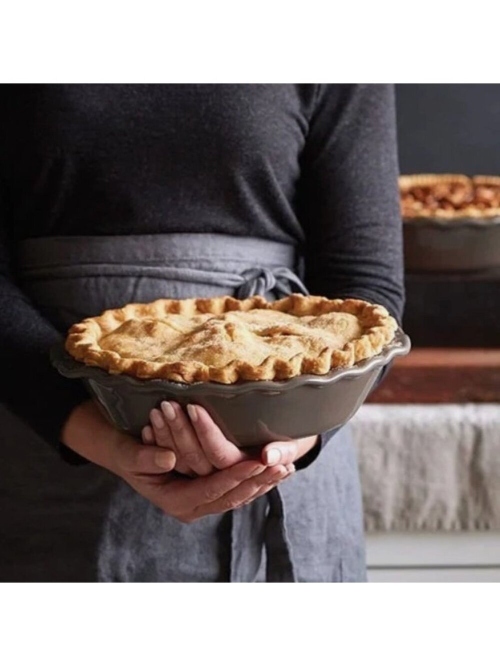 New Pampered Chef Stoneware Gray Deep Dish Pie Plate #1447 Retired